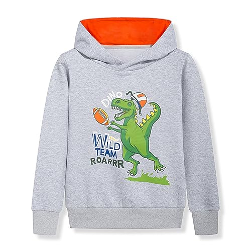 Boys Girls Hoodies Kids Boy Hoodies Crewneck Hooded Sweatshirts Long Sleeve Dinosaur Pullover (Dark Gray, 6-7 Years)
