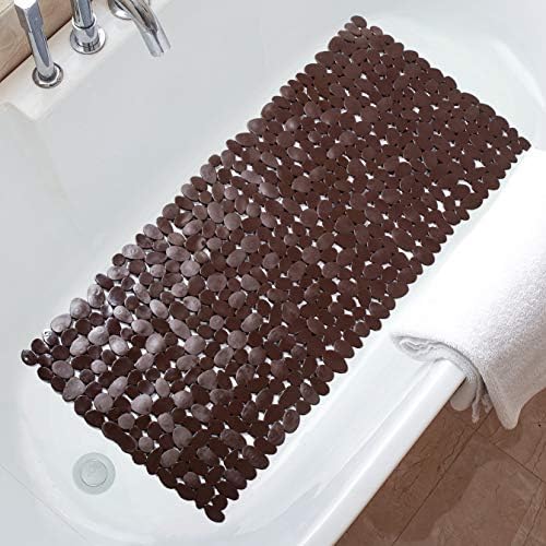 TreeBud Pebble Bathtub Mat, 35 x 16 Inches Non Slip Bath Mat for Shower Tub with Drain Holes and Suction Cups, Machine Washable Bathroom Mats (Brown)