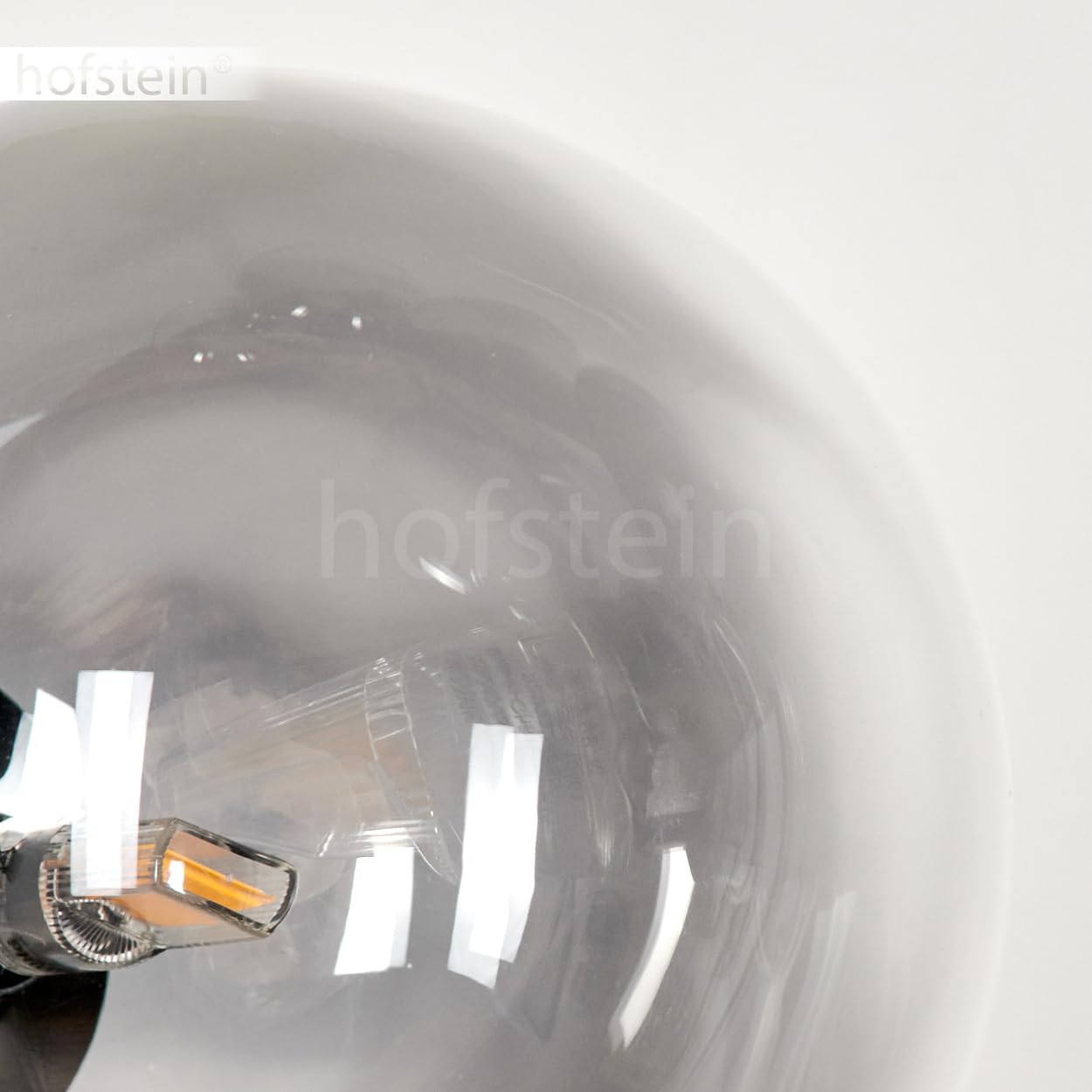 Stehleuchte Remaisnil, Stehlampe aus Metall/Glas in Schwarz/Rauchfarben/Klar, Standlampe im Retro/Vintage-Design mit Schirmen aus Glas (Ø 15 cm) u. Fußsschaler, Höhe 160 cm, 5 x G9, ohne Leuchtmittel