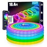 maylit 360 Degree Luminous Reticulate Weave Rope Lights, 16.4ft Addressable ICRGB LED Strip Lights, Music Sync, DIY Design, USB Powered Flexible LED Lights for Gaming Room Living Bedroom Wall Decor