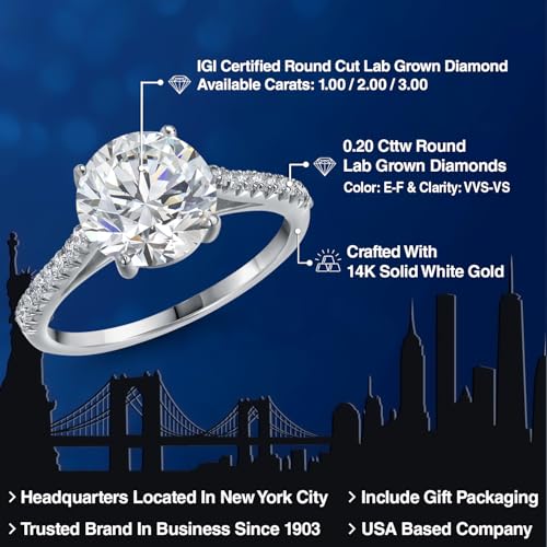 Gem Stone King 1-3 Ct 14K White Gold IGI Certified Lab Grown Diamond Engagement Ring | E-F Color | VS1-VS2 Clarity | Wedding Anniversary Promise Gold Ring For Women2