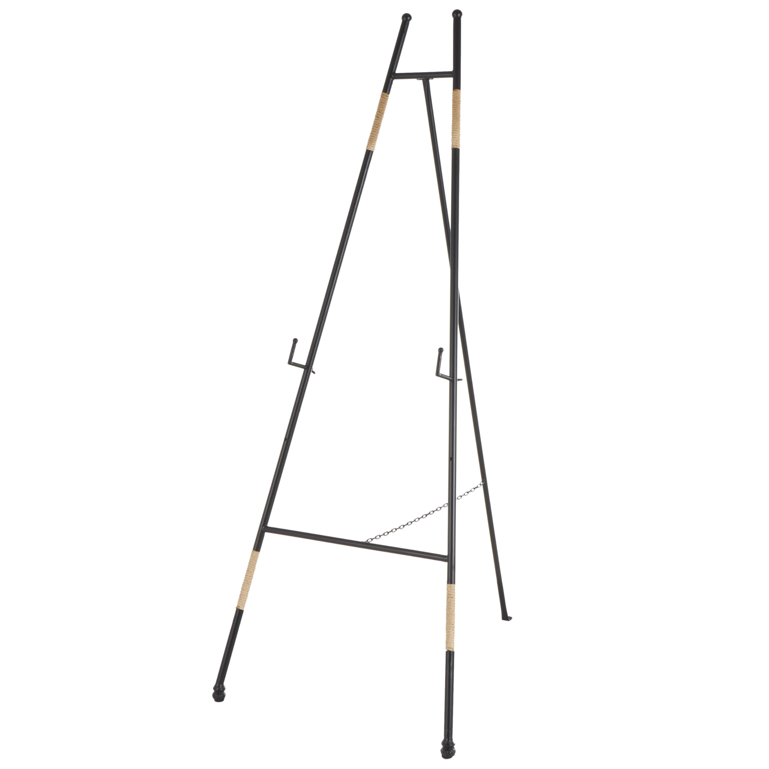 Deco 79 Metal Display Easel Slim Foldable 2 Tier Floor Standing Easel with Wrapped Rattan Accents, Display Stand 22" x 30" x 54", Black