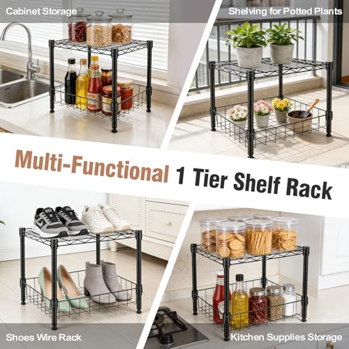 Image of 2-Wire Shelving Unit, Multi-Tier Stackable Metal Storage Shelves, Versatile Utility Shelves & Wire Rack for Garage Shelving, Pantry Shelves, Office, Living Room, Garage,Black