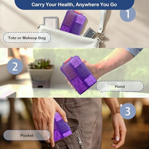 Image of Extra Large Pill Organizer with 161 Medicine Labels, Travel Pill Case | Purple Extra large case with 10 compartments for 7-day pill planning, vitamins, supplements, and travel