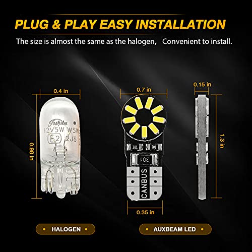 Auxbeam 194 Led Bulbs 10 Pcs, Super Bright 6000K White 168 2825 T10 W5W 18-Smd Led Light Bulbs For License Plate Lights Interior Lights Dome Map Light #TOP6