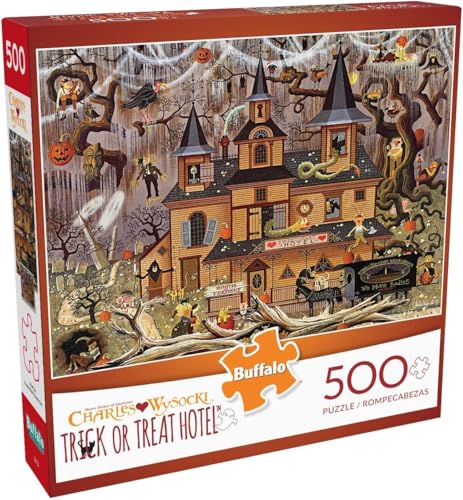 Buffalo Games - Charles Wysocki - Wysocki - Trick or Treat Hotel - 500 Piece Jigsaw Puzzle For Adults -Challenging Puzzle Perfect for Game Nights - Finished Size is 21.25 x 15.00