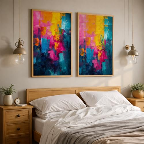 Image of TheMakerly Modern Art Wall Painting Set of 2 for Living Room | Premium HD Printed Wall Frames for Bedroom, Office & Home Decor | Minimalist Contemporary Wall Art (Ready to Hang) (M.10, 13x19 inches)