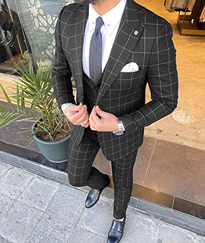 Men's Slim Fit Suit 3 Pieces Jacket Tuxedos Two Button Waistcoat Blazer for Wedding2