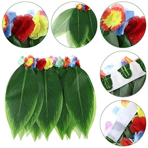 7 Pcs Luau Outfits Hawaiian Aloha Flower Leaf Grass Hula Skirt Leis Set Hairclip Sunglasses Garland For Tropical Party (Warm Orange Mix) #TOP4