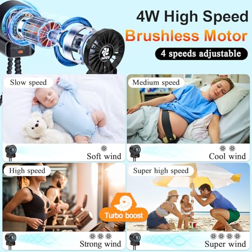 Image of AMTIFO 2-Pack Stroller Fan for Baby: USB Rechargeable, Quiet, Adjustable & Portable - Ideal for Stroller, Crib, Car, Baby Gear - Up to 12 Hours Battery Life, Perfect for Hot Weather