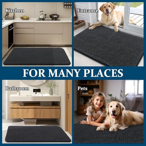 smiry Door Mat, Super Absorbent Chenille Dog Door Mat, Washable Non Slip Door Matts Indoor, Soft Microfiber Pet Rug and Bath Mat for Entrance Kitchen Muddy Shoes & Paws - Dark Grey, 51 x 76 cm - Image 7