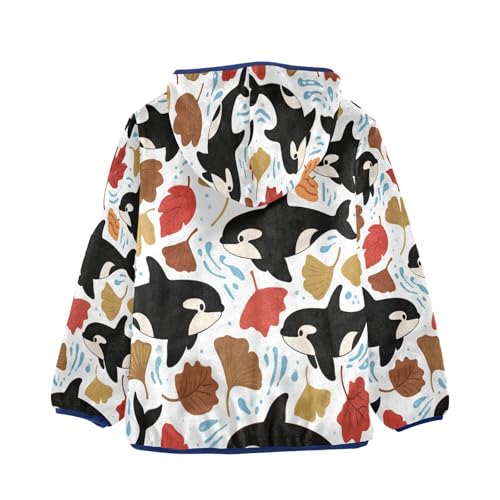 Whales and Autumn Leaves Toddler Fleece Jacket Girl Boys Hooded Fleece Jacket Coat Warm Outwear Zip-up 3-10T2