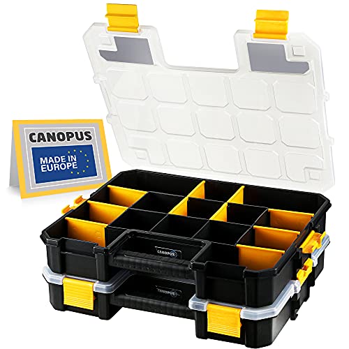 CANOPUS Craft Organizer, Set of 2 Interlocking Cases with Adjustable Compartments, Briefcase-Type Hardware & Parts Organizer, Toolbox Set for Bolts, Nails, Screws, and Other Small Parts