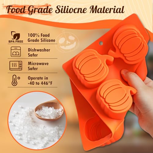 Image of HKNMTT Pumpkin Silicone Molds 2 Pack 6 Cavity Halloween Mold Set for Fall Chocolate Candy Soap Wax Melts Jello Cake Pop Apple Cider Baking Tray Thanksgiving 3D Food Grade Spooky Treats