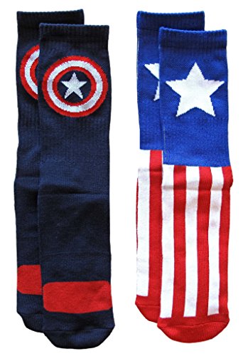 Marvel Captain America Mens Athletic Crew Socks 2 Pair Blue