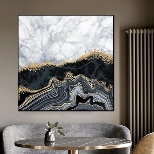 Toile abstraite de luxe noire d'art mural grand format pour décoration
