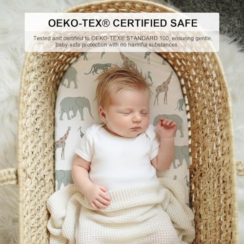 Image of Little Grape Land Bassinet Sheets for Baby Boys Girls 4 Pack, (Safari)
