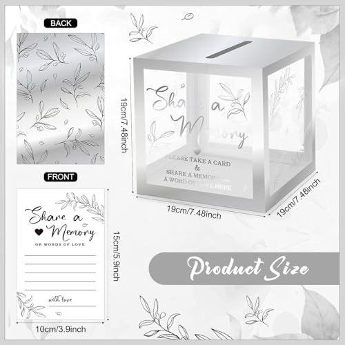 Image of Pajean 50 Pcs Greenery Share a Memory Card for Celebration of Life Cards Box with Clear Windows Memory Box for Funeral Wedding Birthday Graduation Bridal Shower Guest Card Ideas(Clear,Sliver)