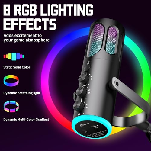 PUPGSIS Gaming Microphone for PC, USB Condenser Mic for PS4/5 and Mac, Noise Cancellation Computer Mic with Mute, Reverb, Adjustable Boom Arm, Pop Filter for Streaming/Podcasting/Recording/YouTube — view 5