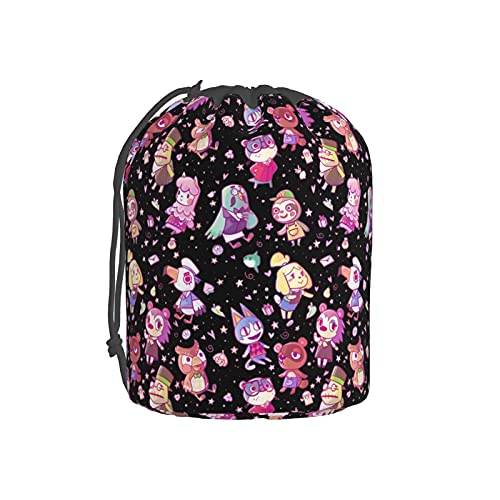 PTONUIC Travel Cosmetic Bag Drawstring Barrel Makeup Bag,Women&Girls Portable Foldable Case,Multifunctional Toiletry Bucket Bag Round Organizer Storage Pocket Soft Collapsible