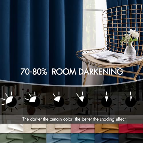 Image of MIULEE Velvet Curtains 50W x 90L 2 Panels Navy Blue Blackout Curtains | Luxury velvet fabric, pinch pleat design, back tab hooks, thermal insulated, blackout light blocking, for living room bedroom