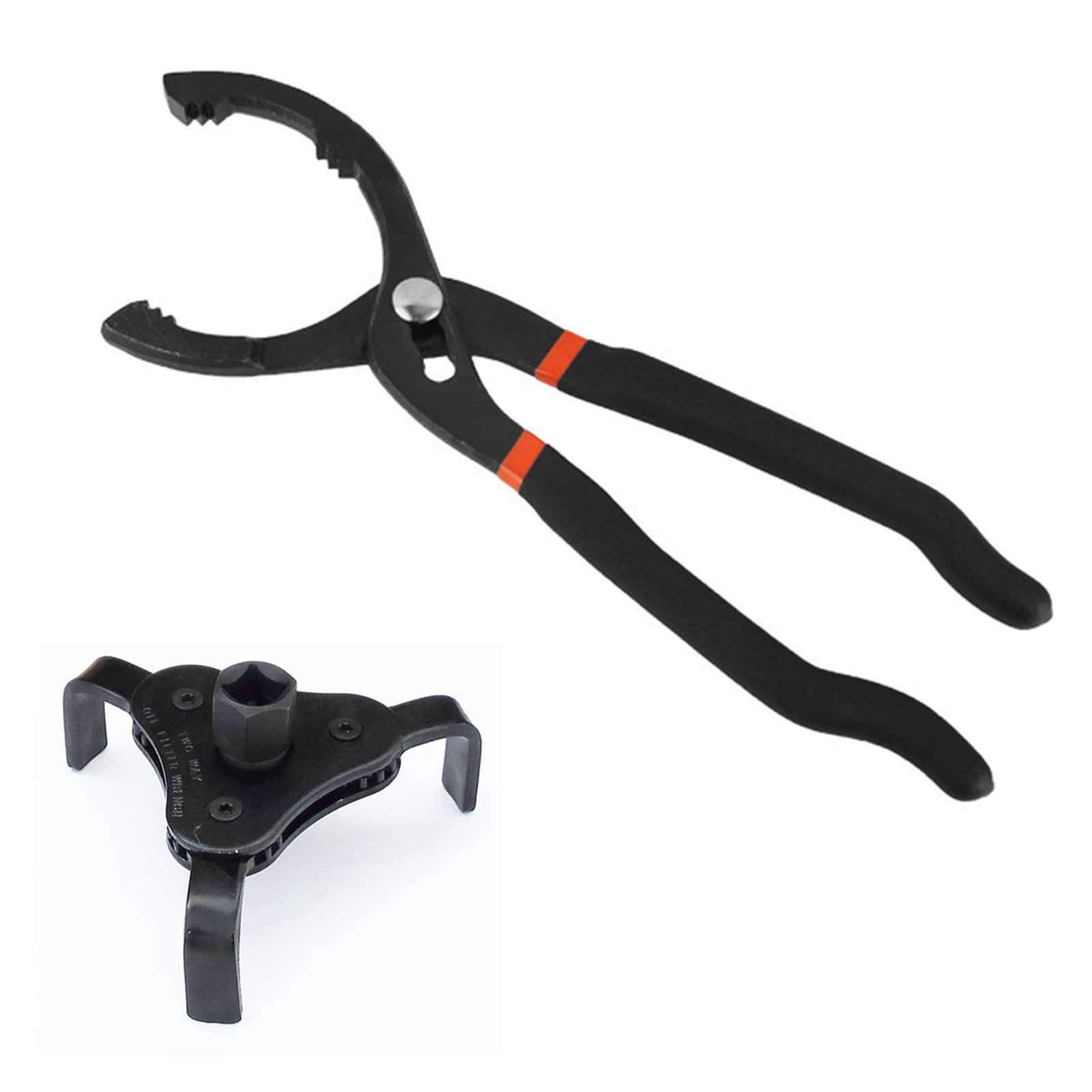 Young Wolf 12" Oil Filter Pliers and Universal Adjustable Oil Filter Wrench from 65mm to 116mm, 3 Jaw 2 Way Removal Tool, 2pcs