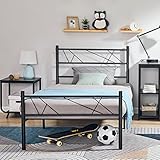 WOHOMO Twin Bed Frames with Headboard Bedframe Metal Platform with Footboard,Not Squeak,Steel Slat Support Mattress Foundation,No Box Spring Needed,Black