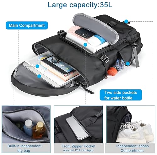 Image of NFI essentials Hiking Bag, Travel Shoulder Backpack, Rucksack Duffle Bag with Shoe Compartment & Wet Clothes for Gym, Duffel Bag for Travelling, Camping & Trekking (46x24x24cm)