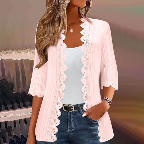 Cardigan Sweaters for Women Long Length 3/4 Sleeve Collarless Pleated Open Front Shrugs Elegant Fall Outfits2