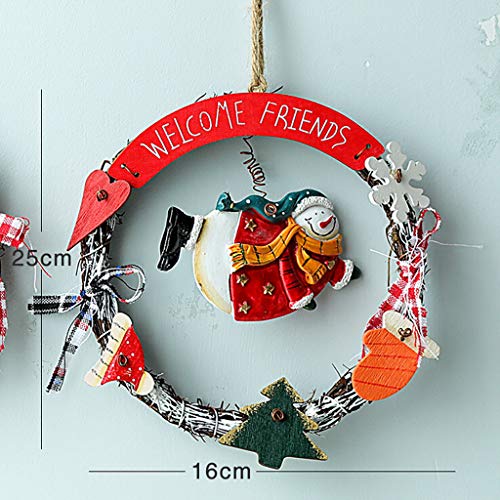 Fine Christmas Wreath for Front Door, Merry Christmas Wreath with Reindeer Snowman Santa Claus Wreaths for Home Kitchen Wall Window Hall Decor (C)
