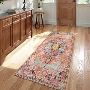 Lahome Bohemian Floral Medallion Runner Rug - 2x4 Hot Pink Bathroom Rug Runner, Machine Washable Non-Slip Hallway Mat Indoor Laundry Accent Carpet Runners for Kitchen Living Bedroom RV, Fuch