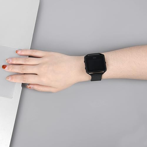 Miniatura 8 de Wongeto Correa de metal compatible con Fitbit Blaze bandas con marco de metal, correa de repuesto ajustable de malla de acero inoxidable para