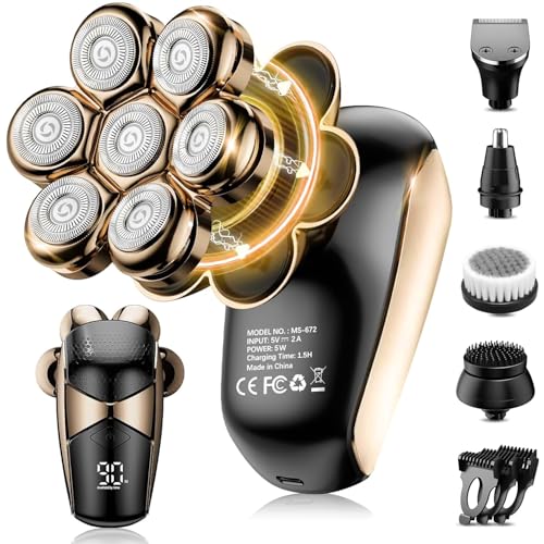 Image of Head Shavers for Bald Men: SHPAVVER 5-in-1 Upgraded Detachable Head Shaver - 7D LED Display Rechargeable Shaving Grooming Kit with Type-C Charge - IPX7 Waterproof Wet or Dry Electric Razor for Men