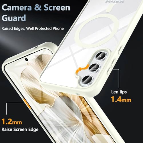 Image of DIZORO Compatible Samsung Galaxy A56 5g Case,Compatible with MagSafe, Non Yellow Military-Grade Drop Protection & Hard PC Back Cover Slim Transparent Anti-Scratch Shockproof Phone Case- MagWhite