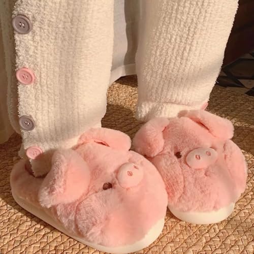 Women's Cute Piggy Plush Slippers for Winter, Indoor Fuzzy Slip-on Home Shoes3