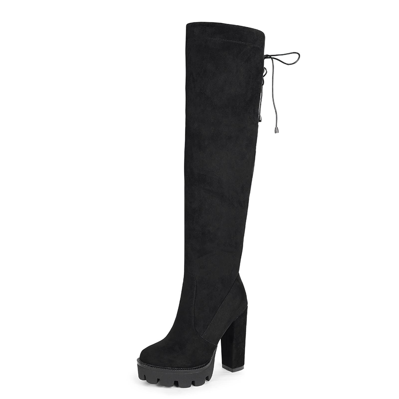 Womens Platform Over Knee High Boots Chunky Block Heel Stretch