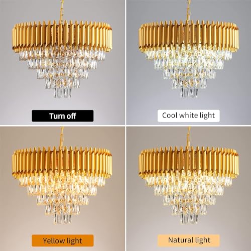 Image of Luxurious 500mm Gold Modern Chandelier with K9 Crystals | Warm White, Moonlight & Golden Light | Ceiling Hanging Light for Living Room, Dining Room, Bedroom, Hallway