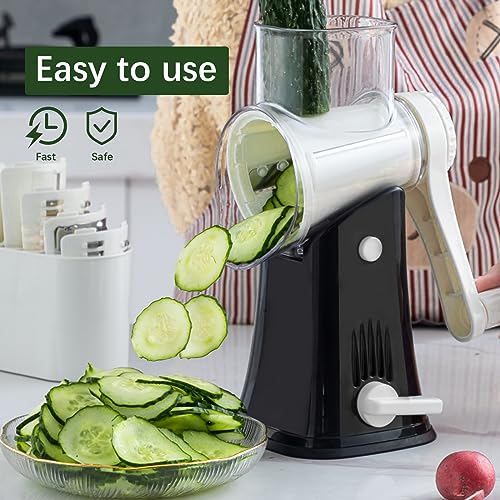 Rotary Cheese Grater, 5 in 1 Rotary Grater, Replaceable Stainless Blades Cheese Shredder, Cheese Slicer, Cheese Grater Hand Crank, Easy to Clean Kitchen Gadgets with Storage Box by VEKAYA - Image 6