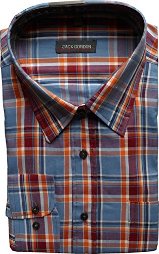Jack Gordon Herren Twill Hemd, Kentragen, Langarm, Karo-Hell, Blau/Orange, 3200-7928, Gr. M 39/40