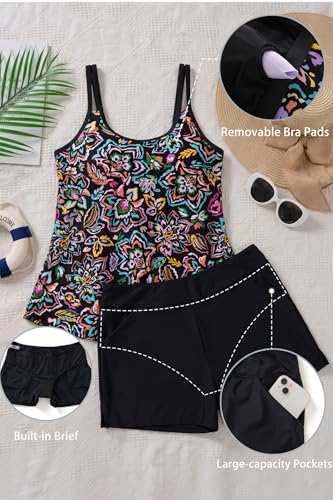 Image of Tempt Me Plus Size Tankini Swimsuits - Women Two Piece Tankini Top with Shorts Flowy Swimsuit 2025 Bathing Suits