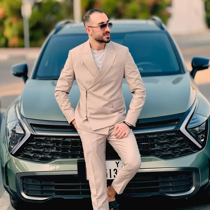 Mens Suit 2 Piece Slim Fit Suits for Men Business Casual Tuxedo Suit with Zipper for Wedding Prom Party2