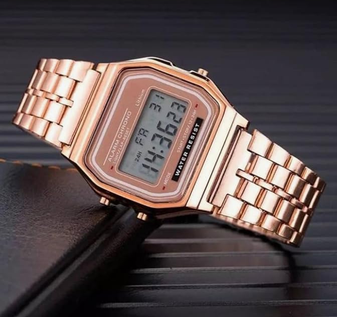 Image of AROA Premium Brand Vintage Series Digital Sports Square 4 Colours Dial LED Unisex Stainless Steel Strap Watch for Men's Watch for Women's Multicolor