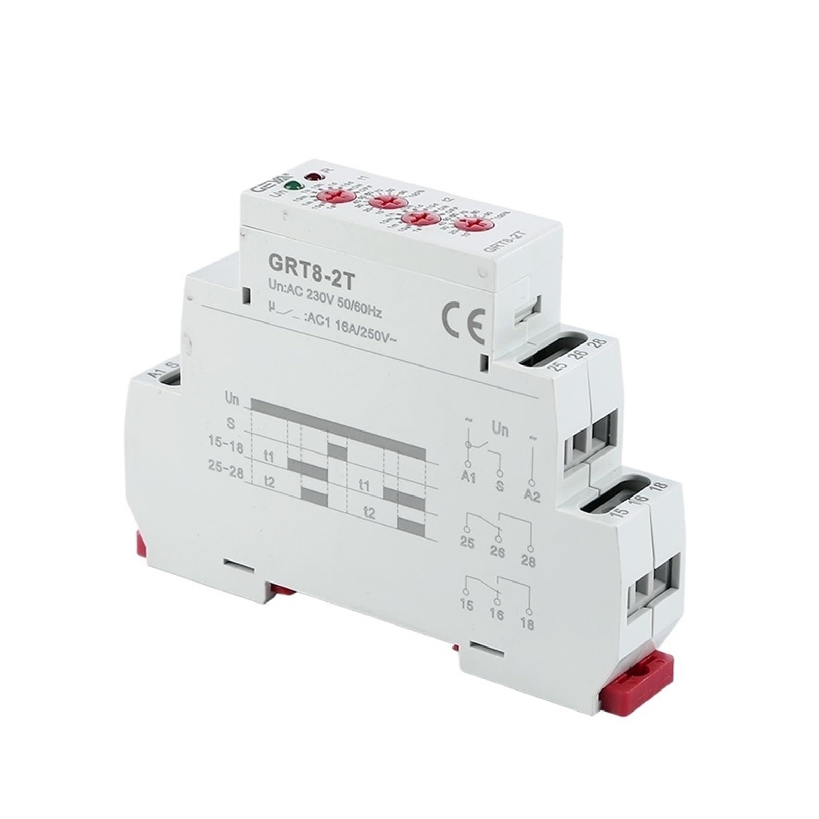 Relais temporisé GRT8-2T double retard 2SPDT AC230V commutateur temporisateur modulaire