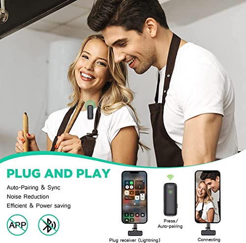 2 peças Microfone de lapela sem fio para dispositivos IOS e Android, Plug & Play, Sincronização auto