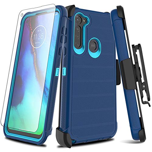 Leptech Compatible With Moto G Stylus 2020 Case With Soft Tpu Screen Protector, [Holster Series] Full Body Heavy Duty Protective Phone Cover With Kickstand Belt Clip Case (Blue) #TOP6