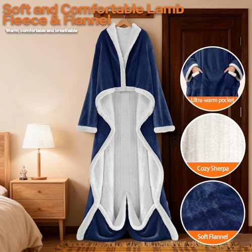 Image of Wearable Heated Blanket With Sleeves & Foot Pocket, Heated Throw Blankets Fast Heating Blanket With 10 Heat Settings Auto Shut Off Over-Heat Protection-Warm Gift, Machine Washable, 52 inch*72 inch+18 inch