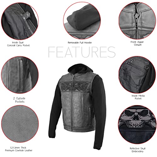 Image of Milwaukee Leather Men's Leather Motorcycle Vest w /Hoodie | Removable Hoodie, Conceal Carry Storage, Patch Ready Back, Club Style