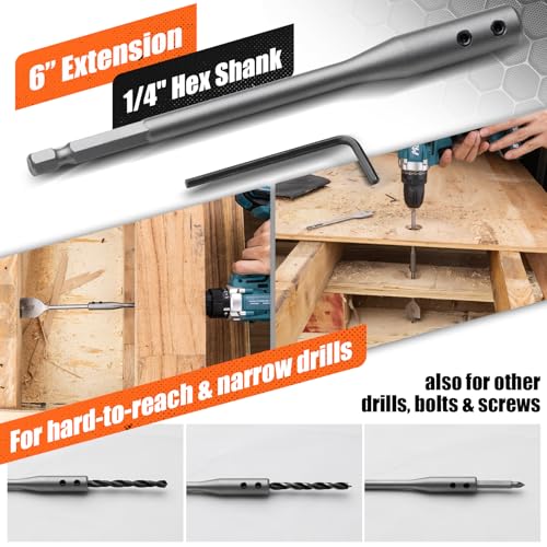 Image of PINOZE 14-Piece Spade Drill Bit Sets with 6 inch Extension, Paddle Flat Bit for Hole Cutter Woodworking, 1 /4 inch to 1-1 /2 inch, Quick Change 1 /4 inch Hex Shank, Nylon Storage Pouch Included