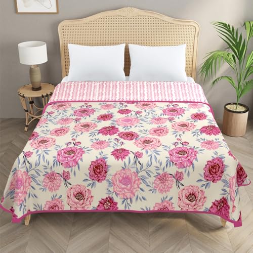Image of Homestan Reversible All Season Cotton Feel Dohar for Double Bed,Soft Light Weight AC Blanket /Comforter for Summer /Winter /Monsoon (84x88 Inches, Bloom Blush)