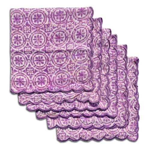Servilletas de Tela Paquete de 6, Bordado Floral Morado miniatura 1